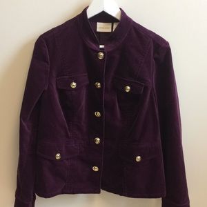 Chico's Deep Plum Velvet Military-Style Blazer with Gold Buttons